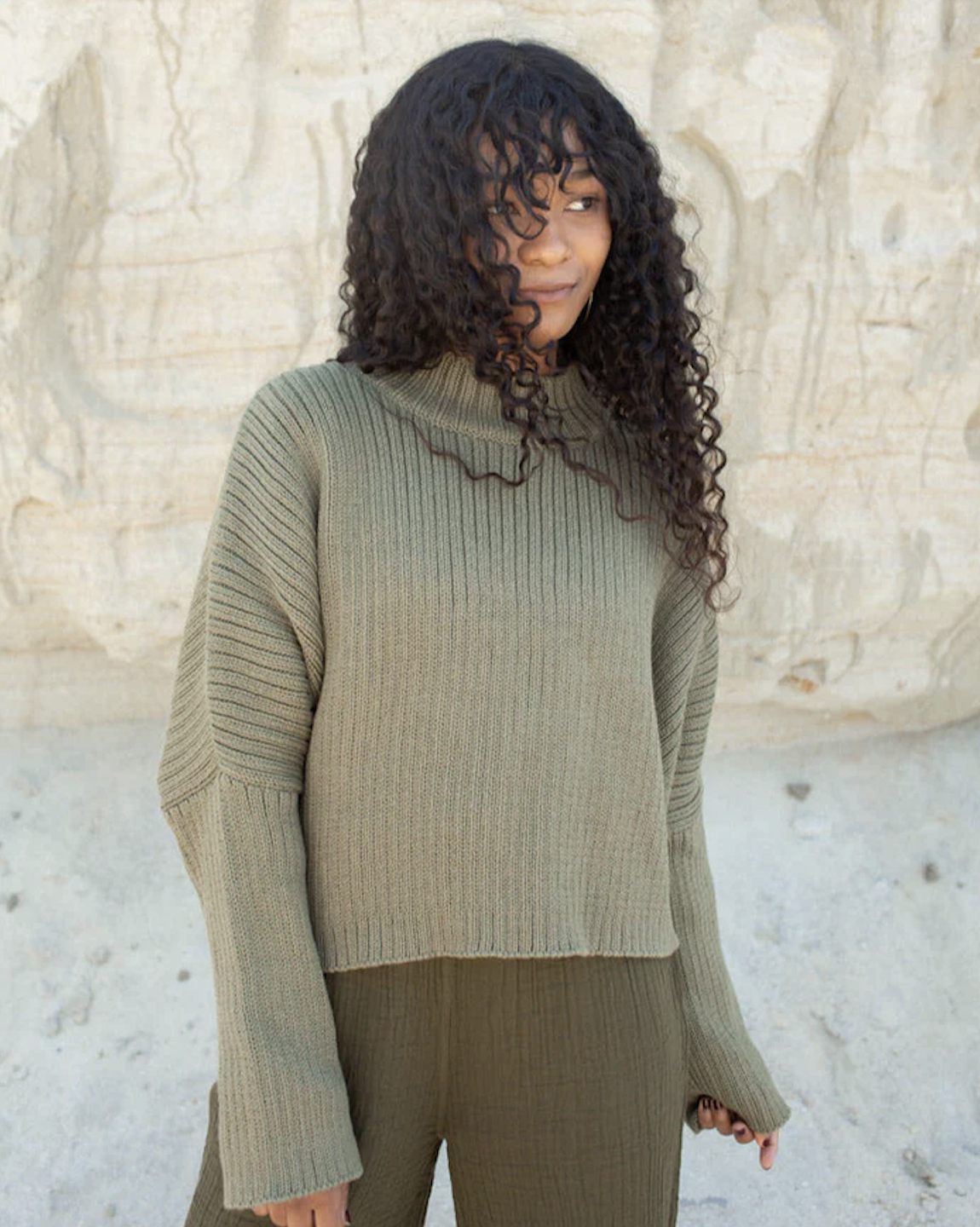 Honest Cotton Mock Neck Crop Sweater — Cocobolo